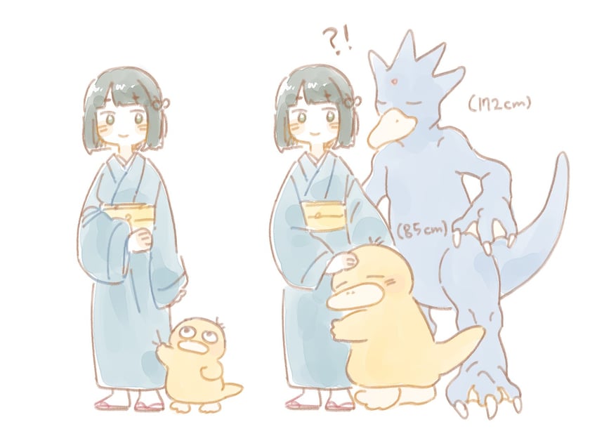 momose ginko, psyduck, and golduck (pokemon and 2 more) drawn by potatori9