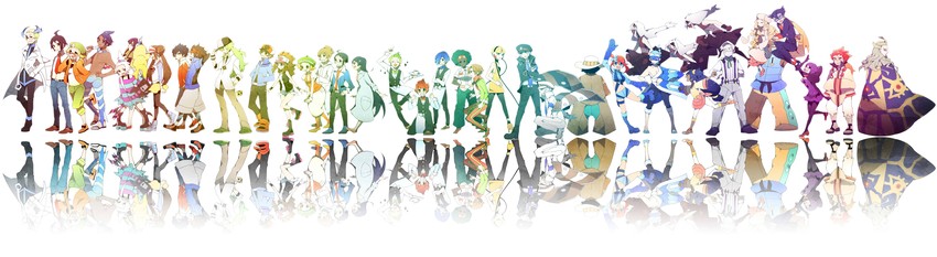 rosa, hilda, hilbert, n, skyla, and 28 more (pokemon and 2 more) drawn by sgawarananto