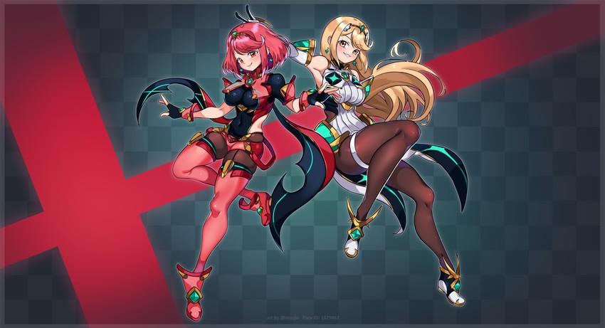 pyra and mythra (xenoblade chronicles and 2 more) drawn by yagi_(kyuhyun)