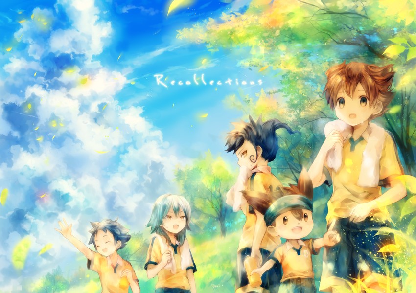 kariya masaki, matsukaze tenma, tsurugi kyousuke, nishizono shinsuke, and kageyama hikaru (inazuma eleven and 1 more) drawn by onineko