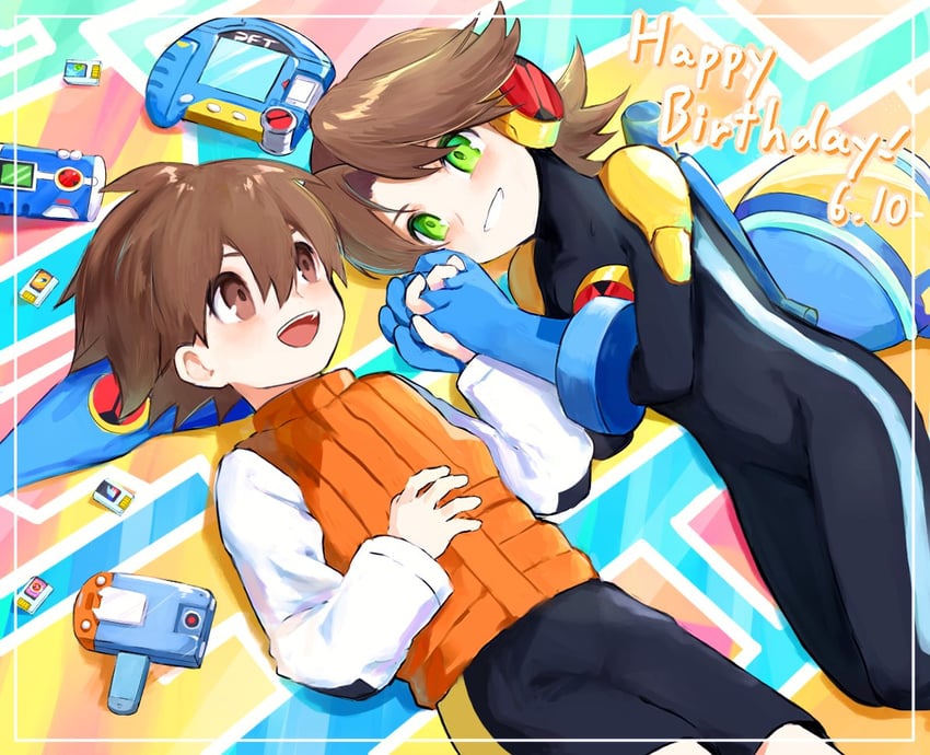 megaman.exe and lan hikari (mega man and 1 more) drawn by rokuroku551