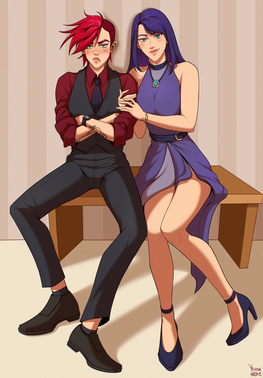 vi, caitlyn, arcane vi, and arcane caitlyn (league of legends and 1 more) drawn by yellow_nicky