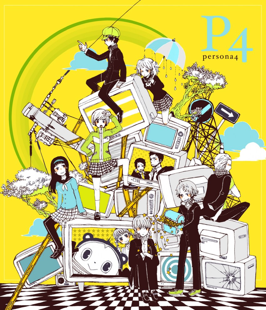 narukami yu, shirogane naoto, satonaka chie, kujikawa rise, amagi yukiko, and 6 more (persona and 1 more) drawn by nonoji_(kinuko)