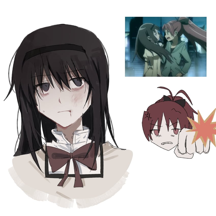 akemi homura and sakura kyoko (mahou shoujo madoka magica) drawn by axy_cang