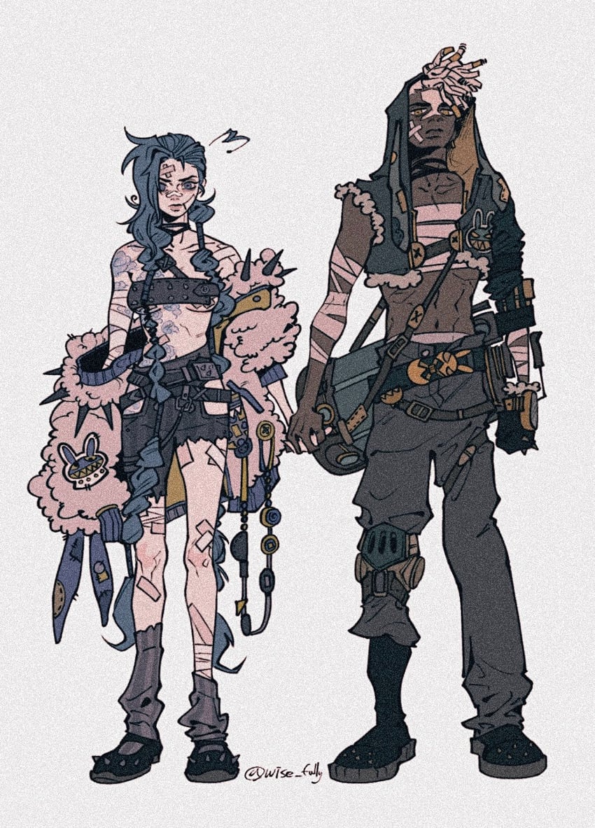 jinx, arcane jinx, and ekko (league of legends and 1 more) drawn by wise_fully
