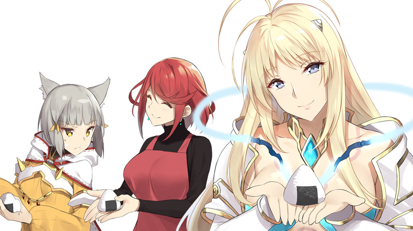 pyra, nia, and vess (xenoblade chronicles and 1 more) drawn by yappen