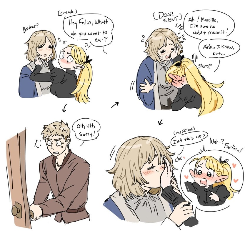 marcille donato, falin touden, and laios touden (dungeon meshi) drawn by dashingicecream