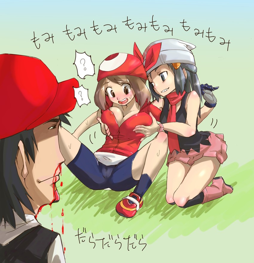 dawn, may, and ash ketchum (pokemon and 2 more) drawn by zaitsu