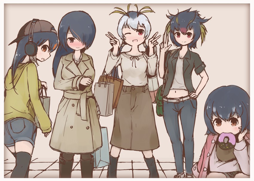 emperor penguin, humboldt penguin, royal penguin, rockhopper penguin, and gentoo penguin (kemono friends) drawn by harufude