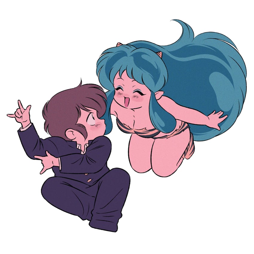 lum and moroboshi ataru (urusei yatsura) drawn by chankiiko