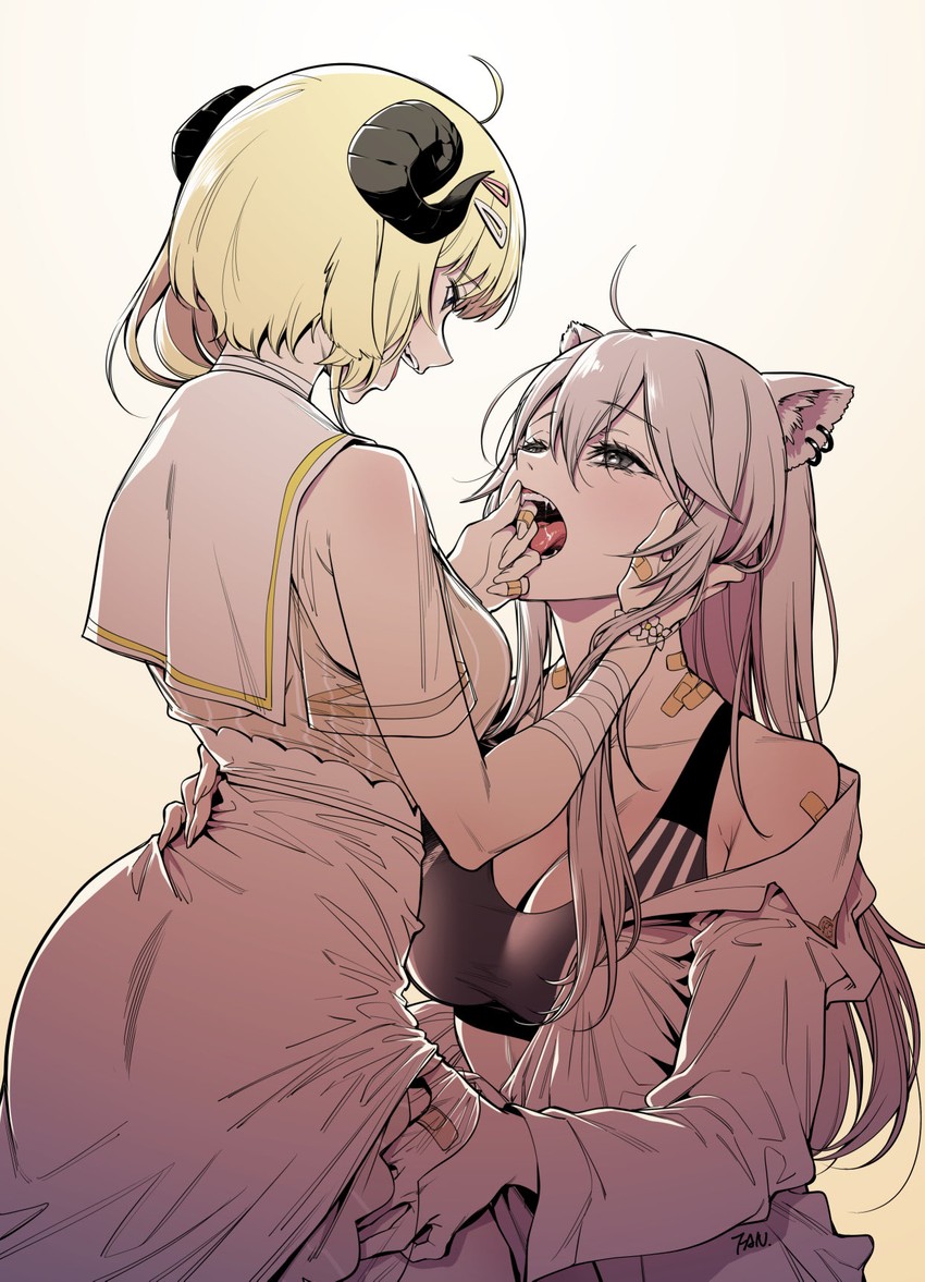 shishiro botan and tsunomaki watame (hololive) drawn by f.w.zholic