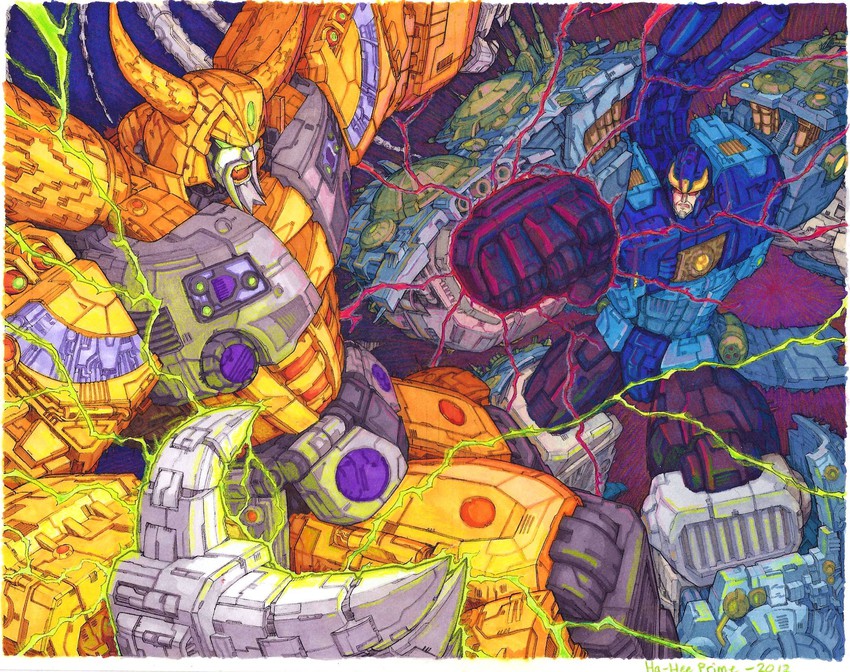 unicron and primus (transformers and 3 more) drawn by don_allan_figueroa and ha-heeprime