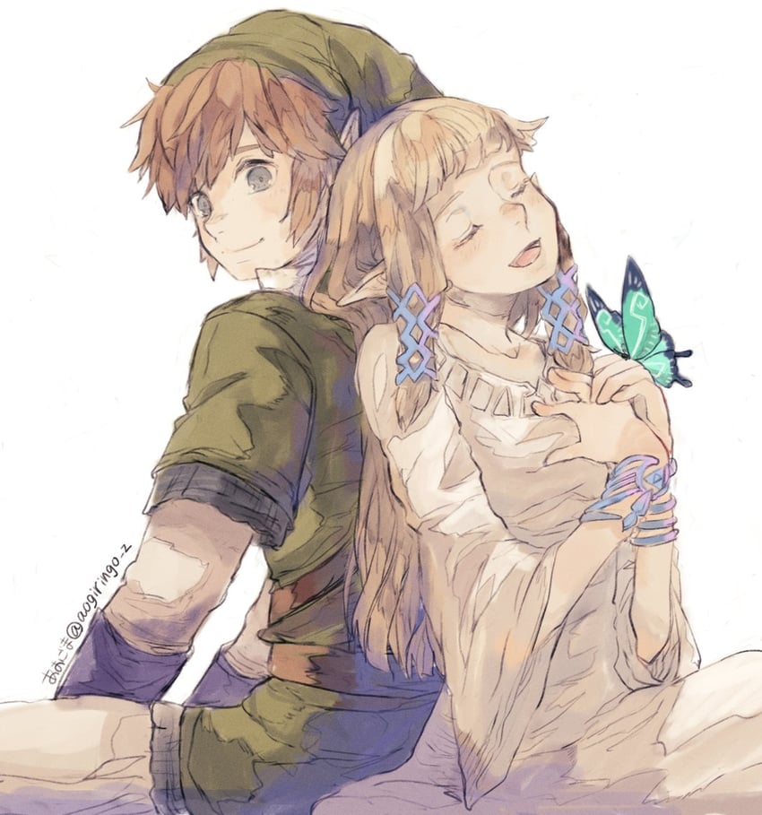 link and princess zelda (the legend of zelda and 1 more) drawn by aogoma