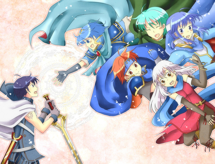 micaiah, marth, seliph, chrom, roy, and 1 more (fire emblem and 6 more) drawn by ena-og