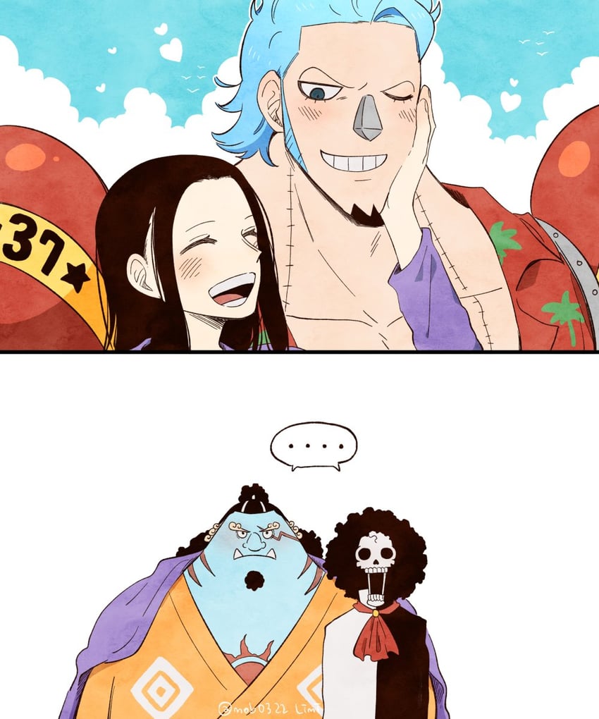 nico robin, brook, franky, and jinbe (one piece) drawn by mob0322