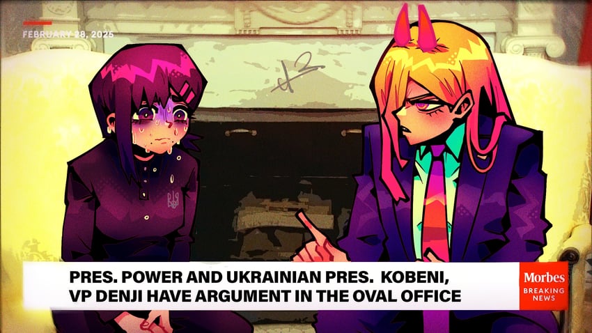 power, higashiyama kobeni, donald trump, and volodymyr zelensky (chainsaw man) drawn by alpharecdyt