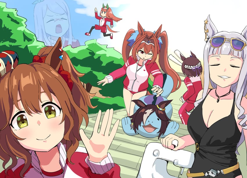 mejiro mcqueen, daiwa scarlet, silence suzuka, special week, vodka, and 3 more (pokemon and 1 more) drawn by tenten_(chan4545)