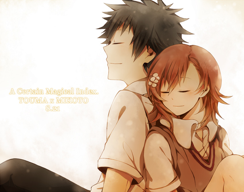 misaka mikoto and kamijou touma (toaru majutsu no index and 1 more) drawn by srung
