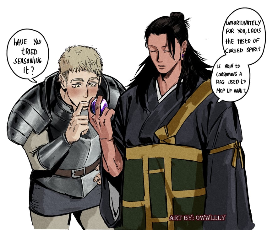 laios touden and getou suguru (jujutsu kaisen and 1 more) drawn by owwllly
