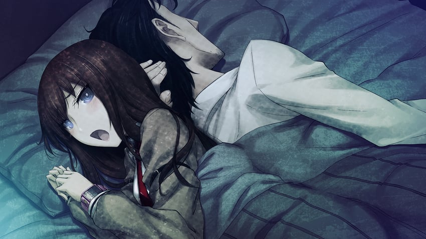 makise kurisu and okabe rintarou (steins;gate and 1 more) drawn by huke