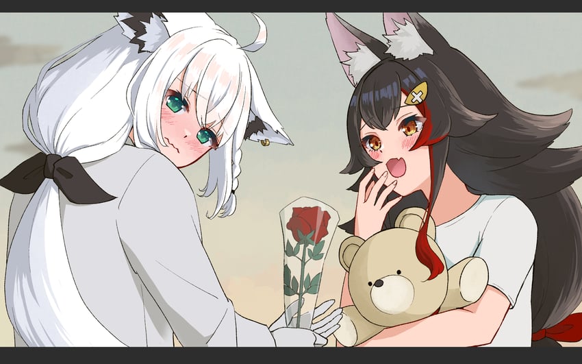 shirakami fubuki and ookami mio (hololive and 1 more) drawn by mia960