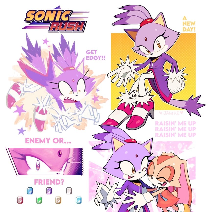 blaze the cat and cream the rabbit (sonic and 1 more) drawn by janire_pat01