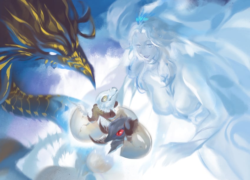 hydaelyn, midgardsormr, hraesvelgr, and nidhogg (final fantasy and 1 more) drawn by pydiyudie