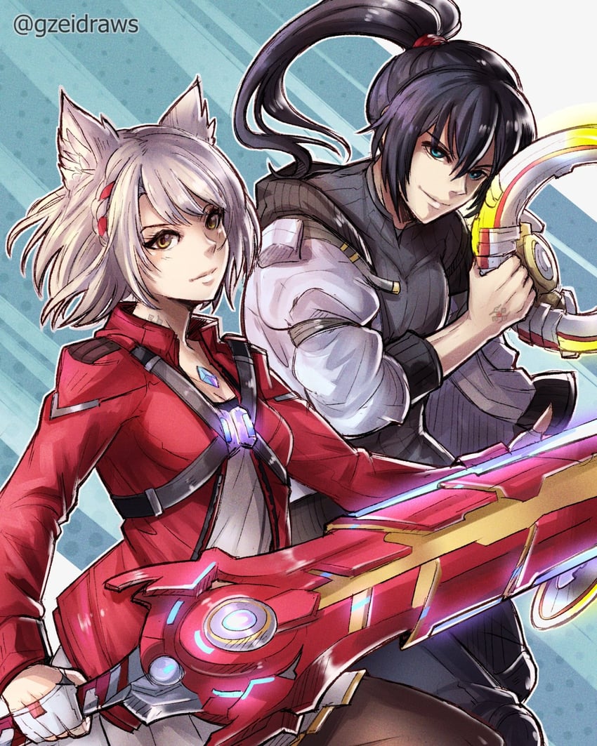 mio and noah (xenoblade chronicles and 1 more) drawn by gzei