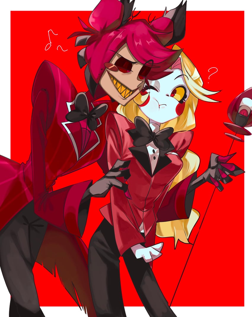 charlie morningstar and alastor (hazbin hotel) drawn by honeko_06