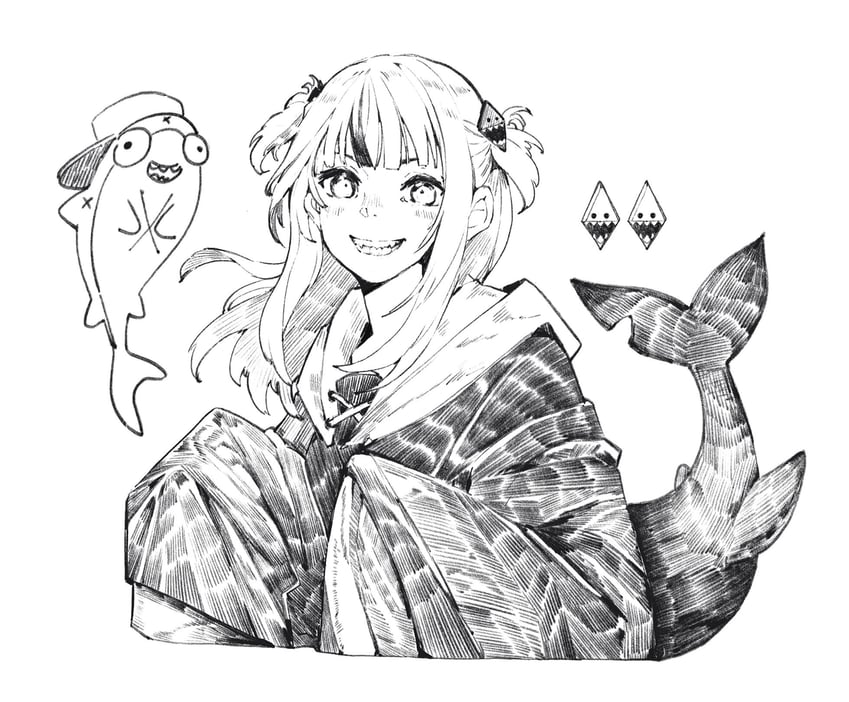 gawr gura and bloop (hololive and 1 more) drawn by matata1203