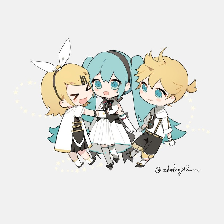 hatsune miku, kagamine rin, and kagamine len (vocaloid and 1 more) drawn by zhibuji_loom