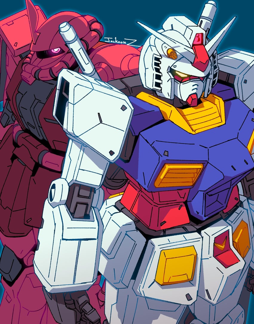 rx-78-2 gundam and zaku ii s char custom (gundam and 1 more) drawn by jackoonz