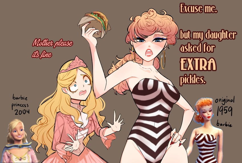 barbie, anneliese, and 1959 barbie (barbie and 1 more) drawn by centurii-chan