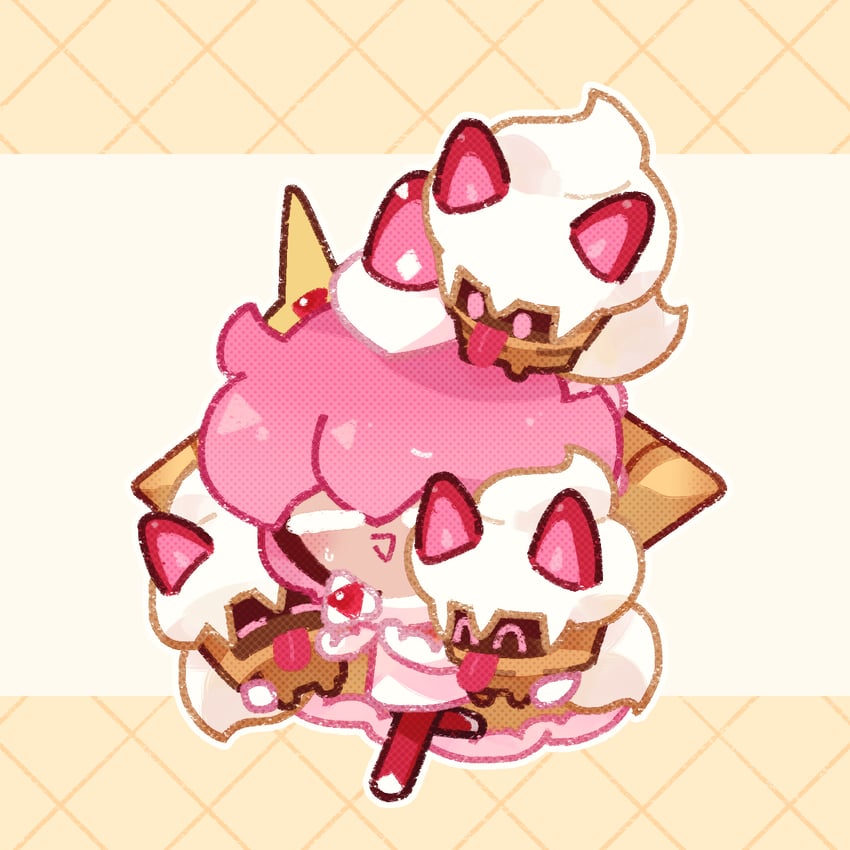 strawberry crepe cookie and wafflebot (cookie run and 1 more) drawn by b4c5ce