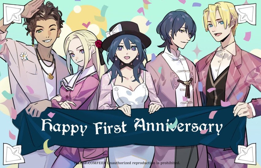 female byleth, edelgard von hresvelg, dimitri alexandre blaiddyd, male byleth, and claude von riegan (fire emblem and 1 more) drawn by comfeer