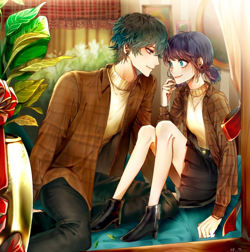 marinette dupain-cheng and luka couffaine (miraculous ladybug) drawn by hshee99