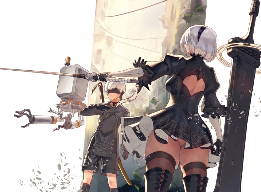 2b, 9s, and pod (nier and 1 more) drawn by tsunekun