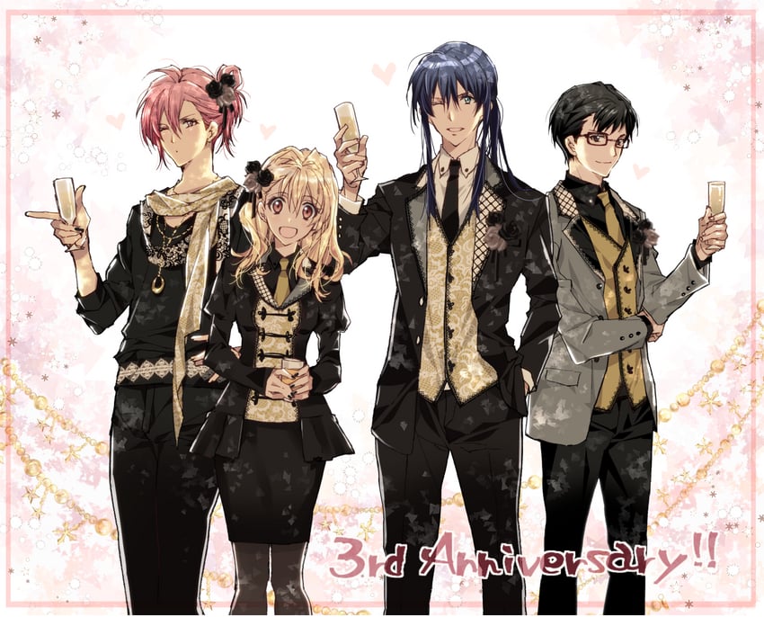 takanashi tsumugi, oogami banri, anesagi kaoru, and okazaki rinto (idolish7) drawn by tanemura_arina