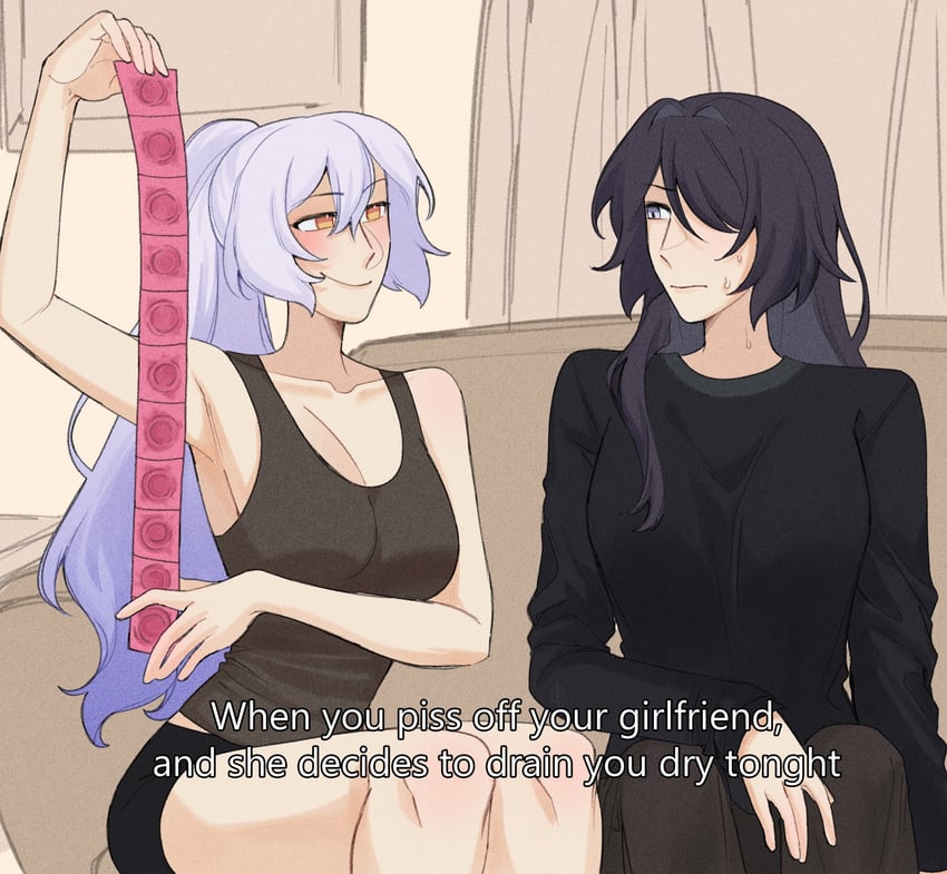 acheron and black swan (honkai and 1 more) drawn by charathegay
