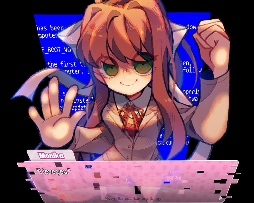 monika (doki doki literature club and 1 more) drawn by hendithehen