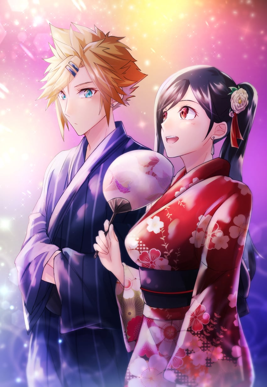tifa lockhart and cloud strife (final fantasy and 2 more) drawn by mizuamememe