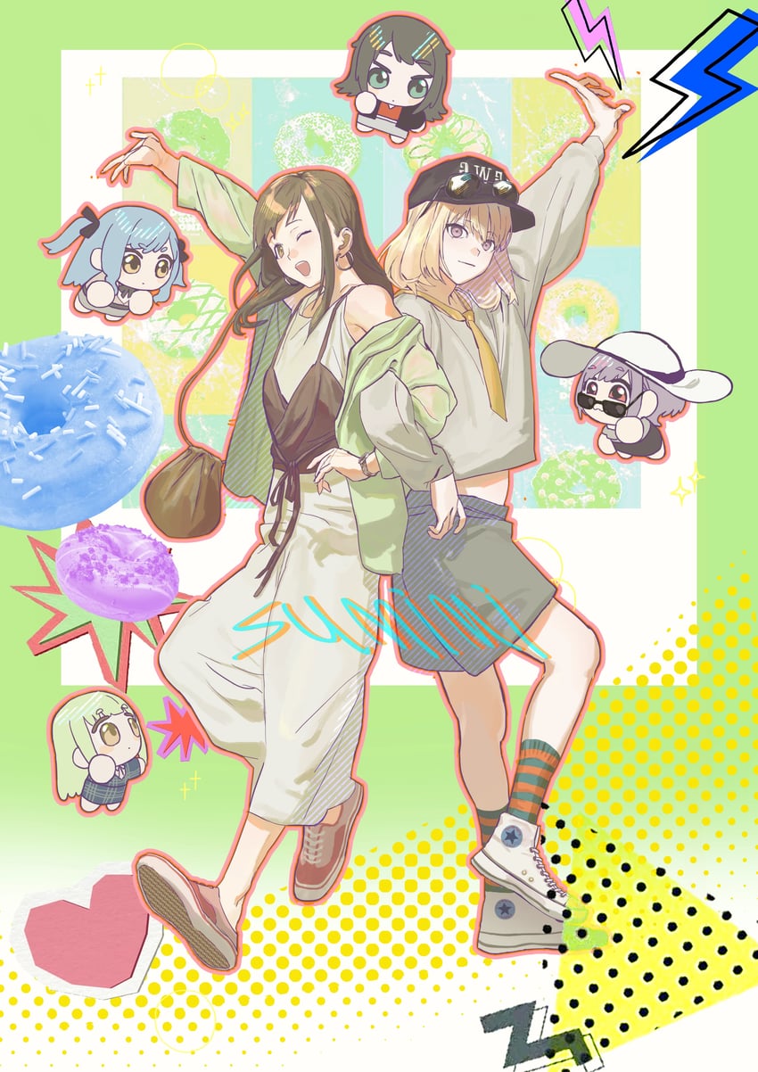 togawa sakiko, wakaba mutsumi, yahata umiri, misumi uika, yuutenji nyamu, and 1 more (bang dream! and 1 more) drawn by rainbow_hose