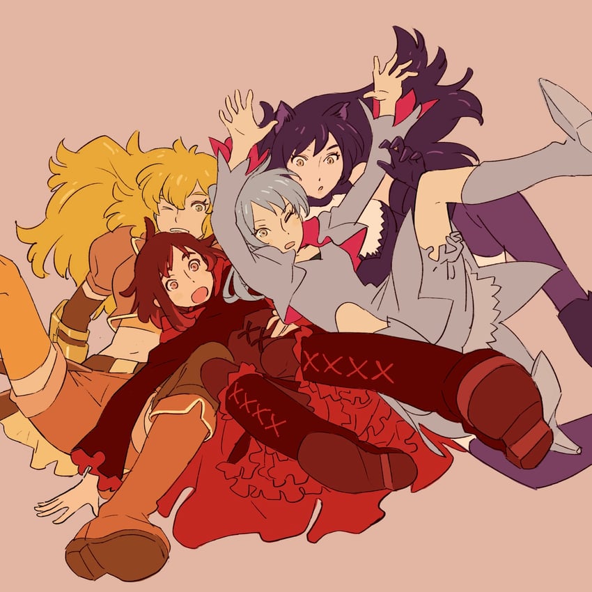 ruby rose, weiss schnee, yang xiao long, and blake belladonna (rwby) drawn by 55bata6rou