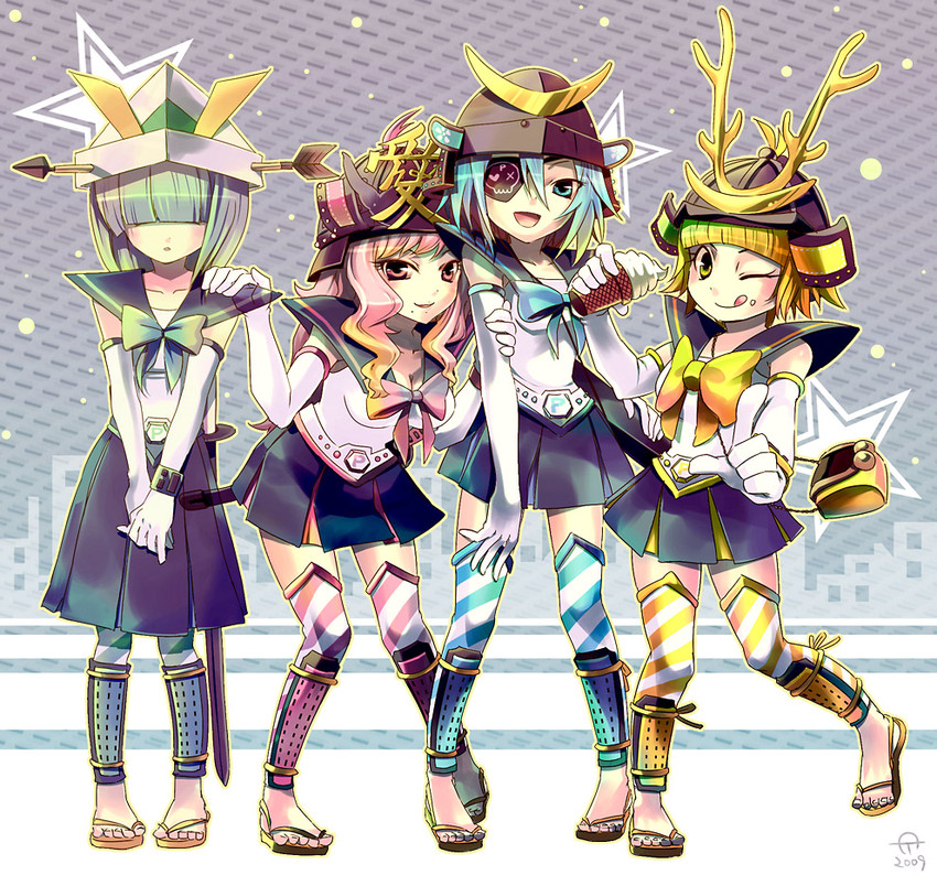onegai blue, onegai pink, onegai yellow, and onegai green (onegai! ranking) drawn by tomone