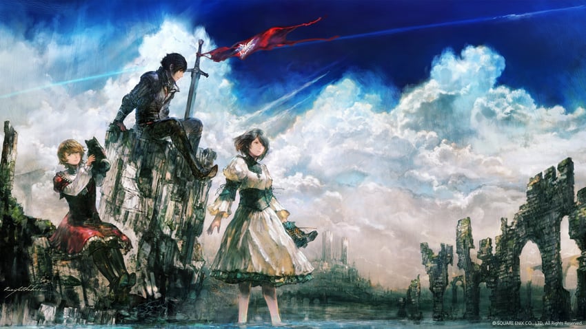 clive rosfield, jill warrick, joshua rosfield, and torgal (final fantasy and 1 more) drawn by takahashi_kazuya