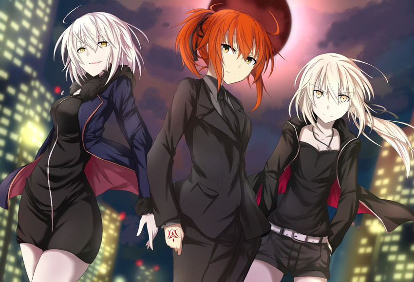 artoria pendragon, fujimaru ritsuka, jeanne d'arc alter, and saber alter (fate and 1 more) drawn by ram_hachimin