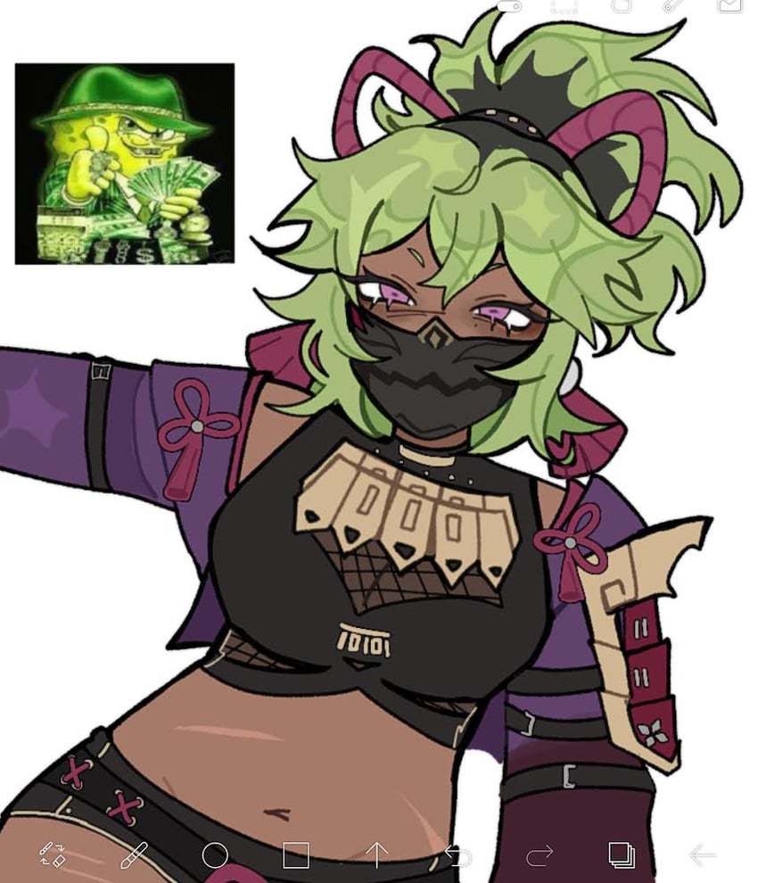 kuki shinobu and spongebob squarepants (genshin impact and 1 more) drawn by heaven_(blkventi)