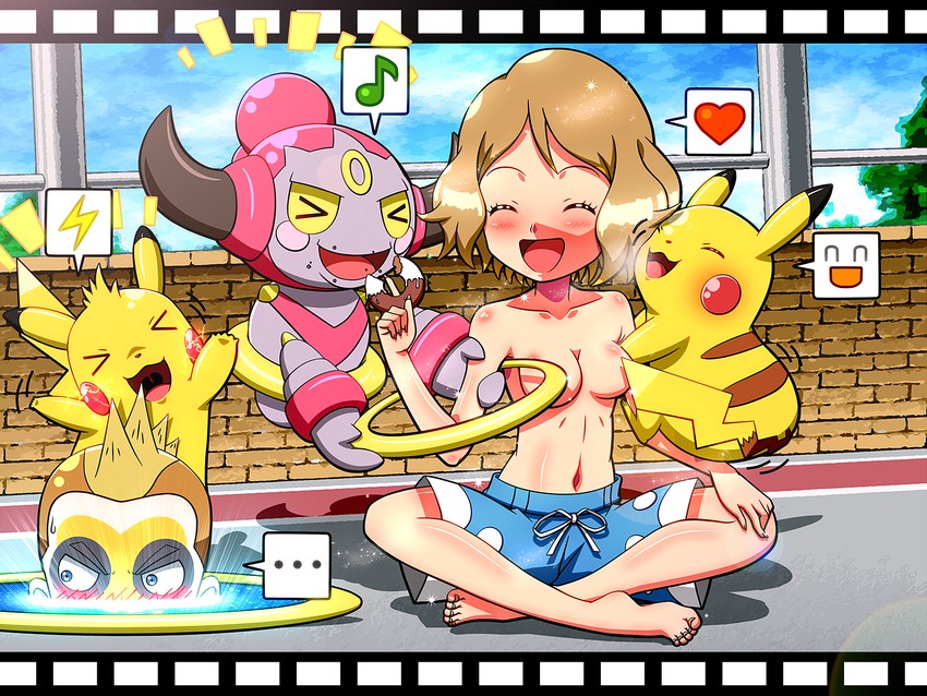 pikachu, ash ketchum, serena, hoopa, and jimmy (pokemon and 2 more) drawn by rorretsim