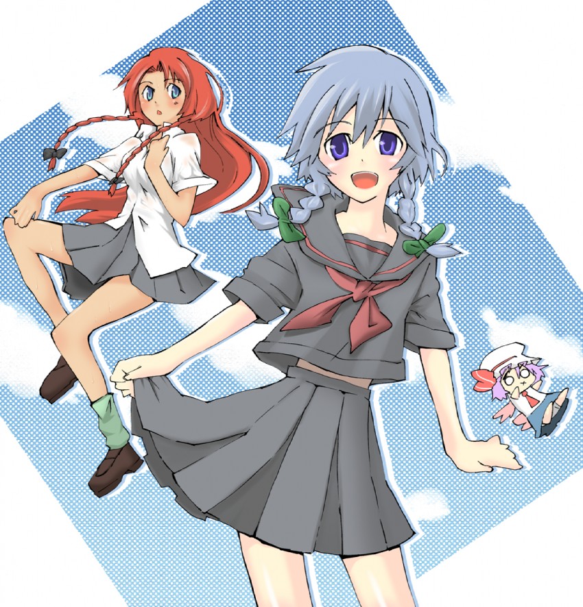 remilia scarlet, izayoi sakuya, and hong meiling (touhou) drawn by ogawa_maiko and suzuya_wataru