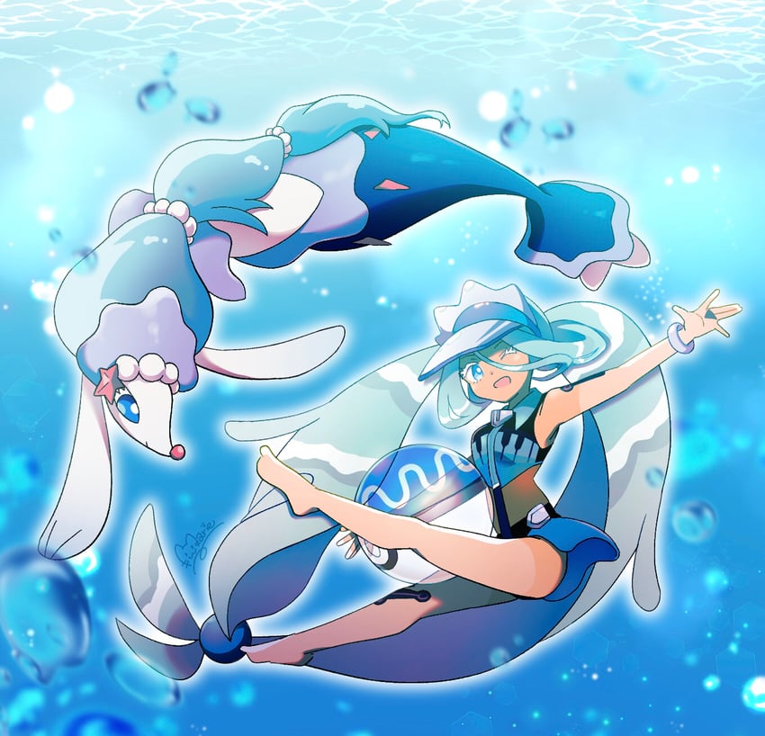 hatsune miku, primarina, and water miku (pokemon and 2 more) drawn by marie_(marie_cookie222)